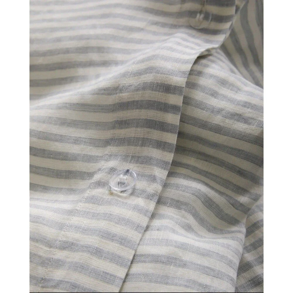 Quince King Cal King European Linen Duvet Cover Set Mist White Stripe RARE